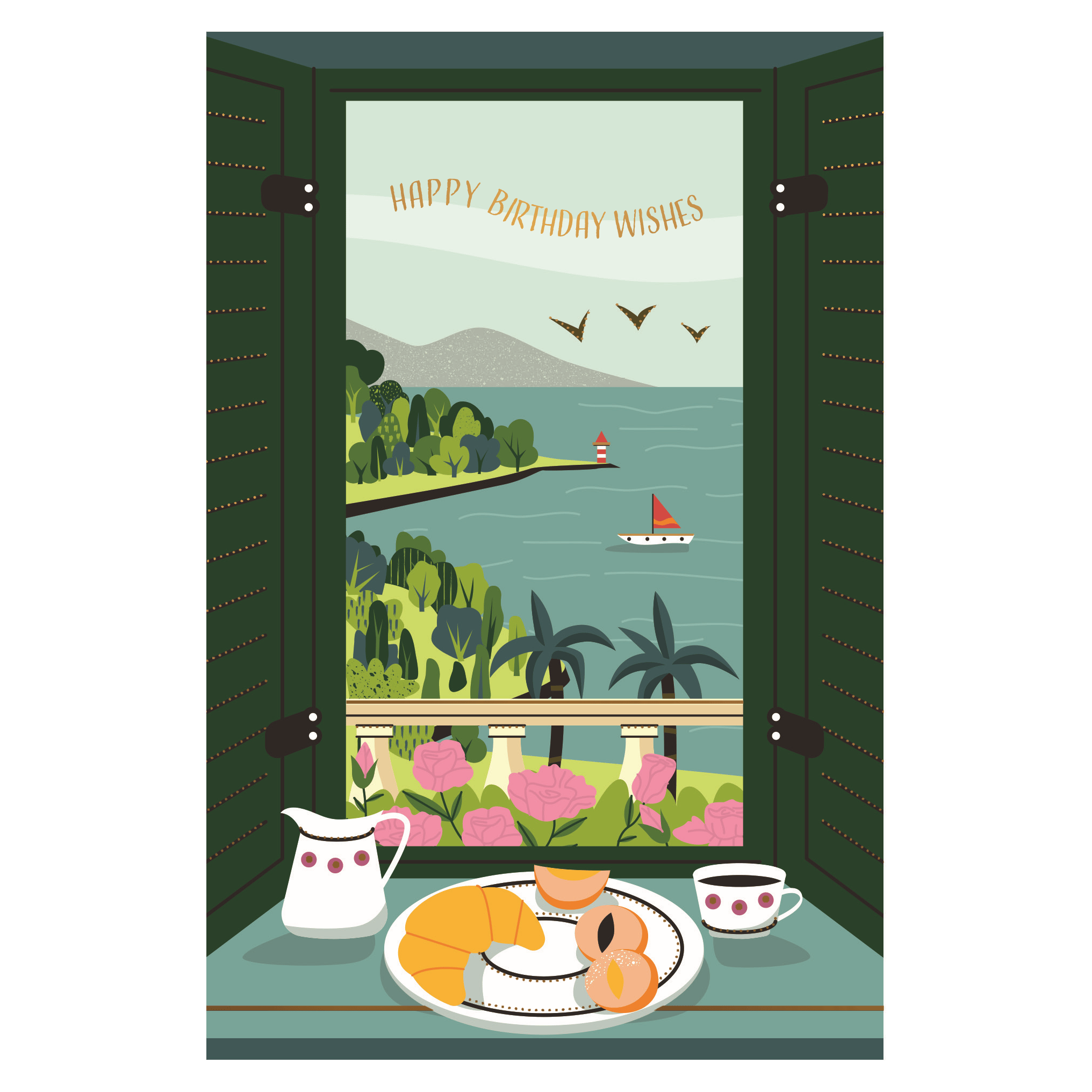 Open window birthday card from Pictura featuring a colorful design with festive imagery and space for a personalized message.